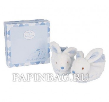 Пинетки детские подарочные "Lapin bonbon", с погремушкой (голубые ушки) Пинетки детские подарочные "Lapin bonbon", с погремушкой (голубые ушки)